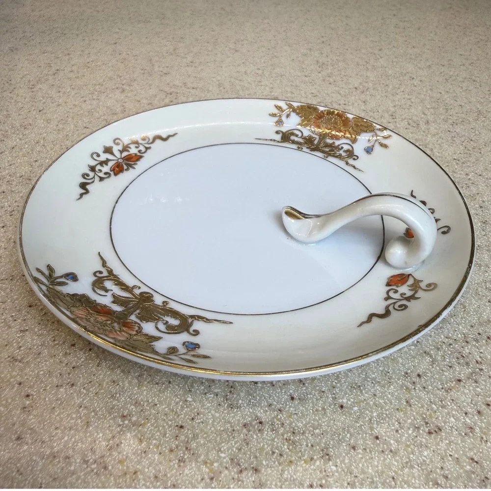 VTG Antique Noritake Hand Painted Porcelain Lemon Plate Gold Floral Handle Japan